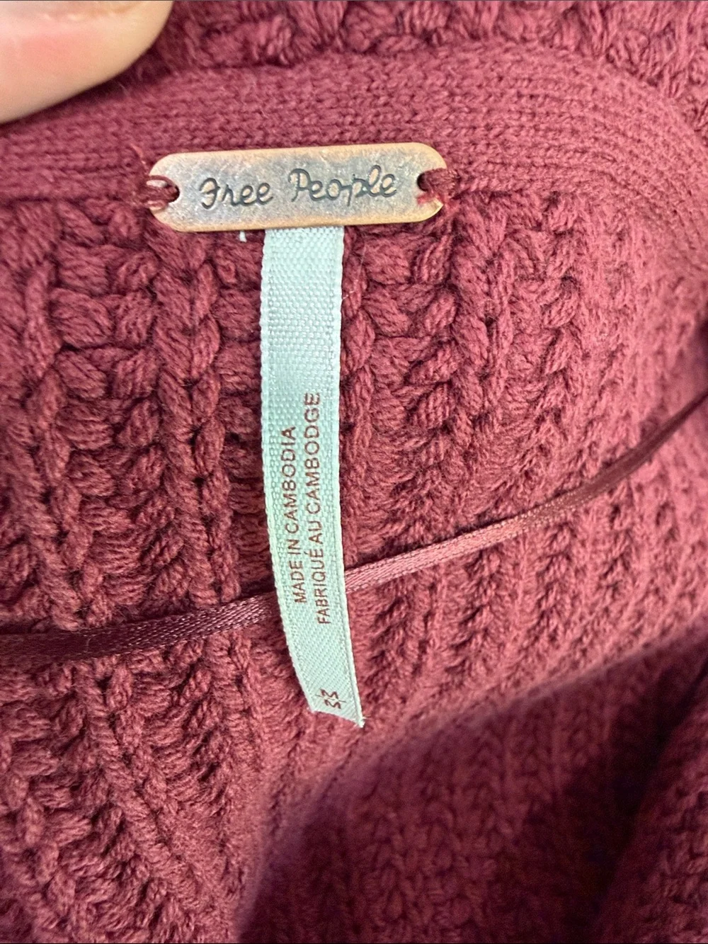 Free People Burgundy Women's Swim Too Deep Long Sleeve Cardi Sweater
